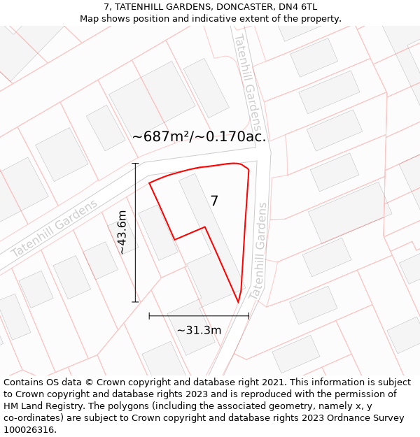 7, TATENHILL GARDENS, DONCASTER, DN4 6TL: Plot and title map