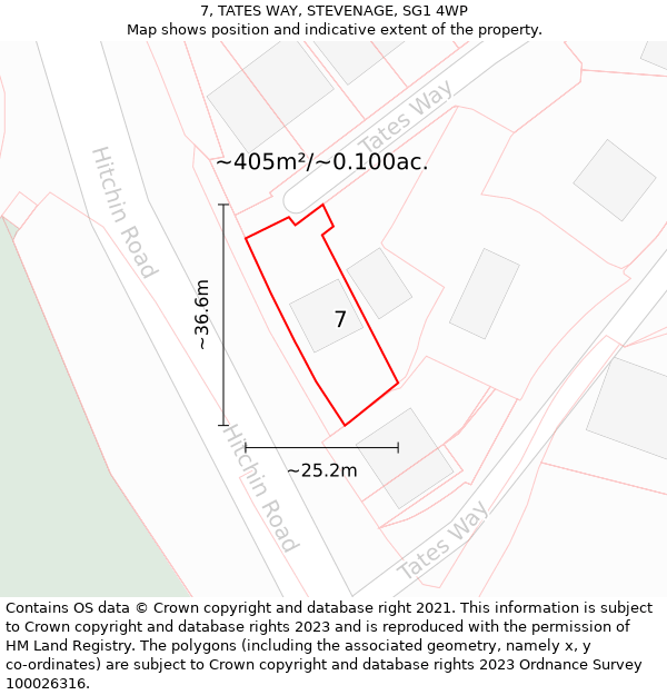 7, TATES WAY, STEVENAGE, SG1 4WP: Plot and title map