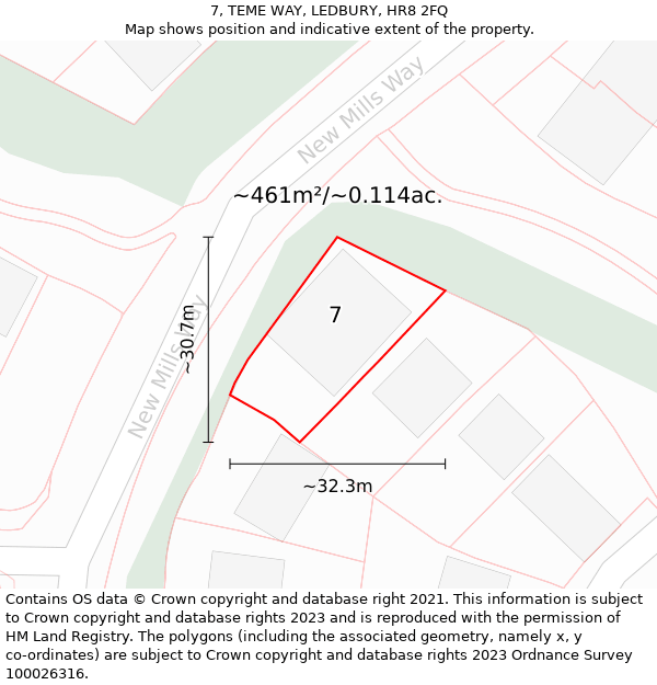 7, TEME WAY, LEDBURY, HR8 2FQ: Plot and title map