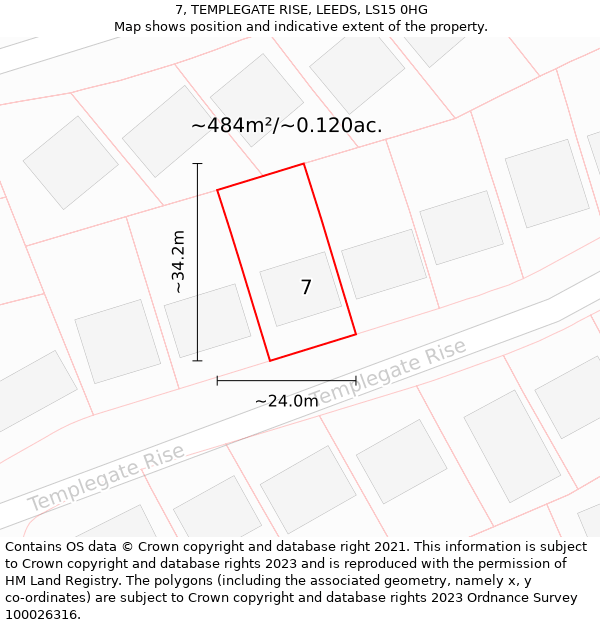 7, TEMPLEGATE RISE, LEEDS, LS15 0HG: Plot and title map