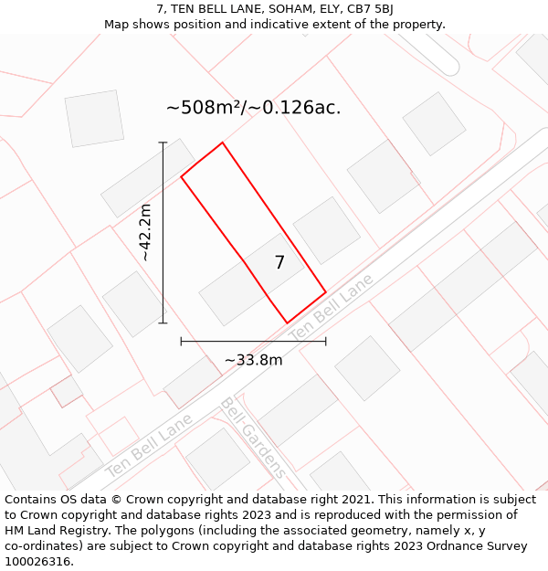 7, TEN BELL LANE, SOHAM, ELY, CB7 5BJ: Plot and title map