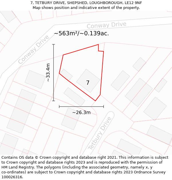 7, TETBURY DRIVE, SHEPSHED, LOUGHBOROUGH, LE12 9NF: Plot and title map