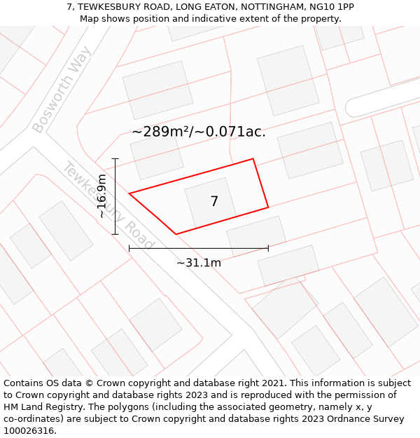 7, TEWKESBURY ROAD, LONG EATON, NOTTINGHAM, NG10 1PP: Plot and title map