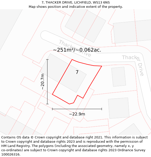 7, THACKER DRIVE, LICHFIELD, WS13 6NS: Plot and title map