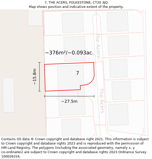 7, THE ACERS, FOLKESTONE, CT20 3JQ: Plot and title map