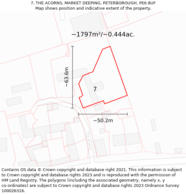 7, THE ACORNS, MARKET DEEPING, PETERBOROUGH, PE6 8UF: Plot and title map