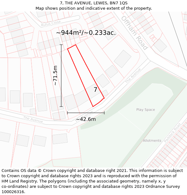 7, THE AVENUE, LEWES, BN7 1QS: Plot and title map