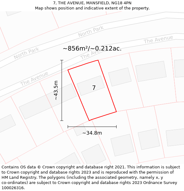 7, THE AVENUE, MANSFIELD, NG18 4PN: Plot and title map