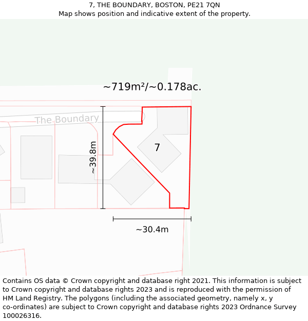 7, THE BOUNDARY, BOSTON, PE21 7QN: Plot and title map