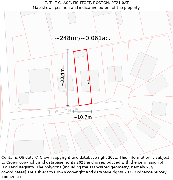 7, THE CHASE, FISHTOFT, BOSTON, PE21 0AT: Plot and title map