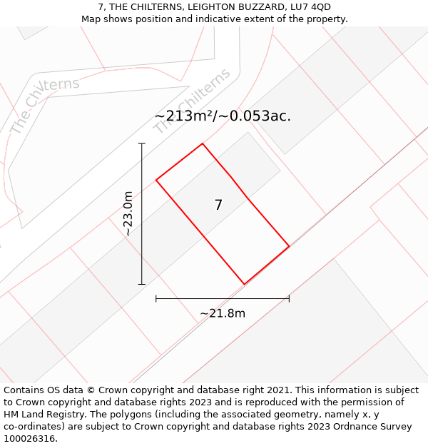 7, THE CHILTERNS, LEIGHTON BUZZARD, LU7 4QD: Plot and title map