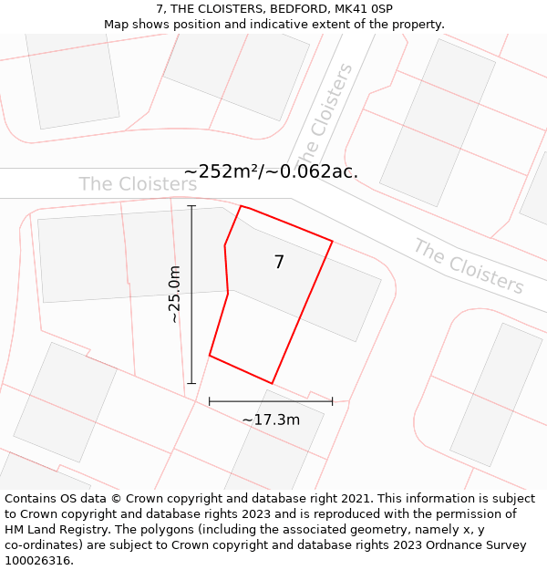 7, THE CLOISTERS, BEDFORD, MK41 0SP: Plot and title map