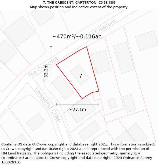 7, THE CRESCENT, CARTERTON, OX18 3SG: Plot and title map