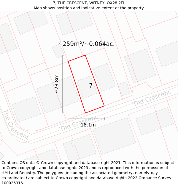 7, THE CRESCENT, WITNEY, OX28 2EL: Plot and title map