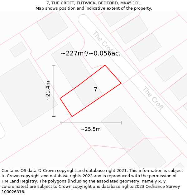 7, THE CROFT, FLITWICK, BEDFORD, MK45 1DL: Plot and title map