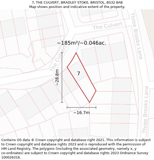 7, THE CULVERT, BRADLEY STOKE, BRISTOL, BS32 8AB: Plot and title map