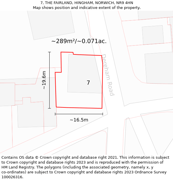 7, THE FAIRLAND, HINGHAM, NORWICH, NR9 4HN: Plot and title map