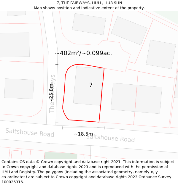 7, THE FAIRWAYS, HULL, HU8 9HN: Plot and title map