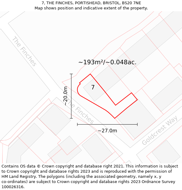 7, THE FINCHES, PORTISHEAD, BRISTOL, BS20 7NE: Plot and title map