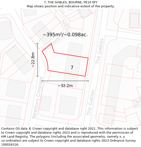7, THE GABLES, BOURNE, PE10 0FY: Plot and title map