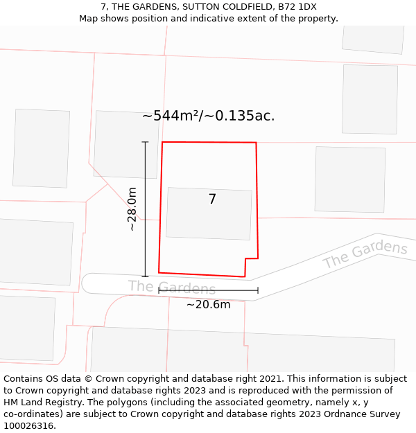 7, THE GARDENS, SUTTON COLDFIELD, B72 1DX: Plot and title map