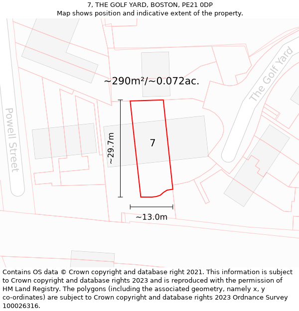 7, THE GOLF YARD, BOSTON, PE21 0DP: Plot and title map