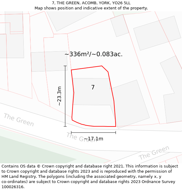 7, THE GREEN, ACOMB, YORK, YO26 5LL: Plot and title map