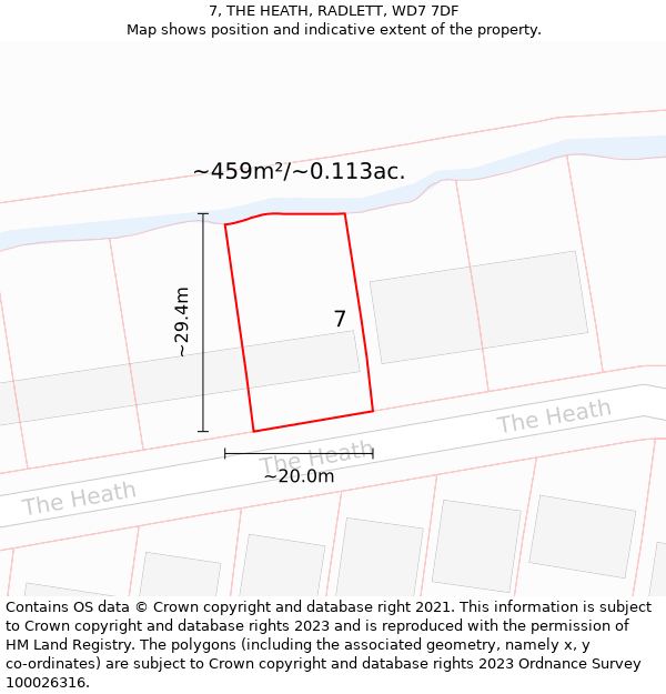 7, THE HEATH, RADLETT, WD7 7DF: Plot and title map