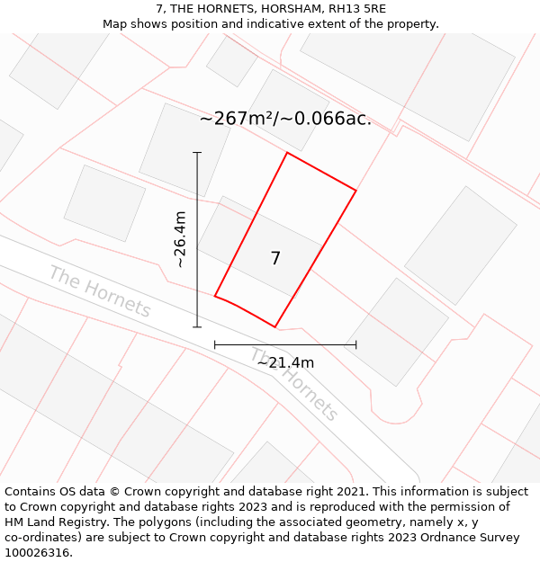 7, THE HORNETS, HORSHAM, RH13 5RE: Plot and title map