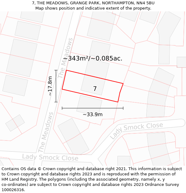 7, THE MEADOWS, GRANGE PARK, NORTHAMPTON, NN4 5BU: Plot and title map