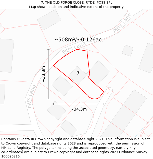 7, THE OLD FORGE CLOSE, RYDE, PO33 3PL: Plot and title map