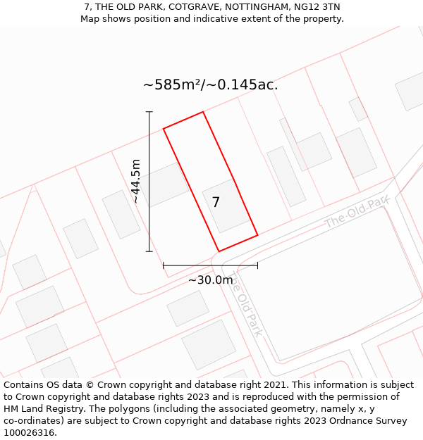 7, THE OLD PARK, COTGRAVE, NOTTINGHAM, NG12 3TN: Plot and title map