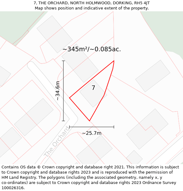7, THE ORCHARD, NORTH HOLMWOOD, DORKING, RH5 4JT: Plot and title map