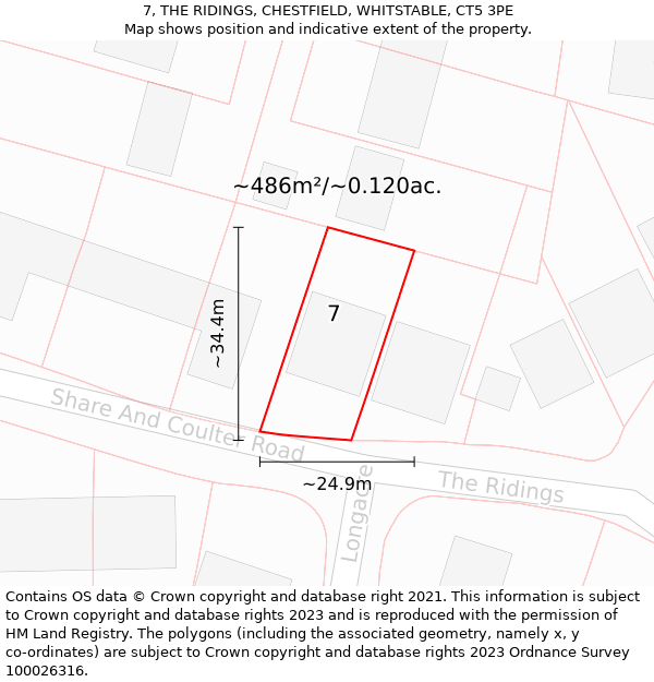 7, THE RIDINGS, CHESTFIELD, WHITSTABLE, CT5 3PE: Plot and title map