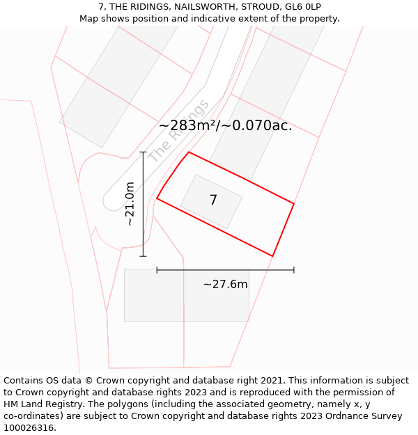 7, THE RIDINGS, NAILSWORTH, STROUD, GL6 0LP: Plot and title map