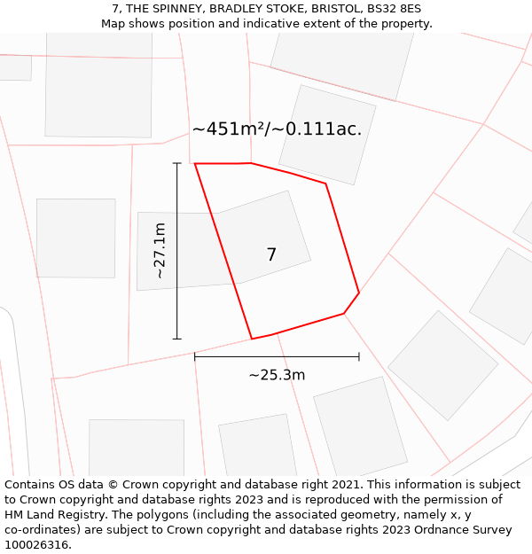 7, THE SPINNEY, BRADLEY STOKE, BRISTOL, BS32 8ES: Plot and title map