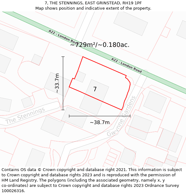 7, THE STENNINGS, EAST GRINSTEAD, RH19 1PF: Plot and title map