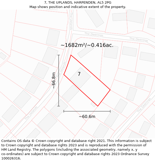 7, THE UPLANDS, HARPENDEN, AL5 2PG: Plot and title map