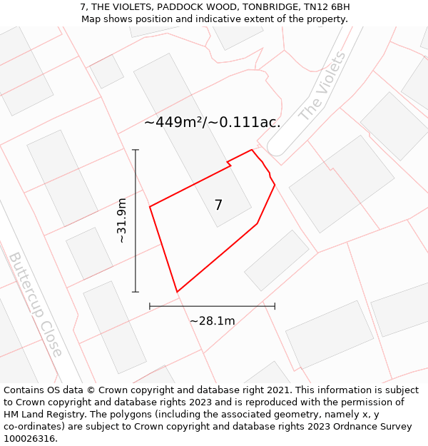 7, THE VIOLETS, PADDOCK WOOD, TONBRIDGE, TN12 6BH: Plot and title map