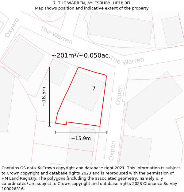 7, THE WARREN, AYLESBURY, HP18 0FL: Plot and title map