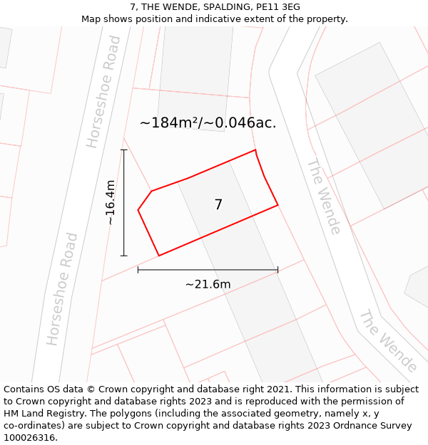 7, THE WENDE, SPALDING, PE11 3EG: Plot and title map