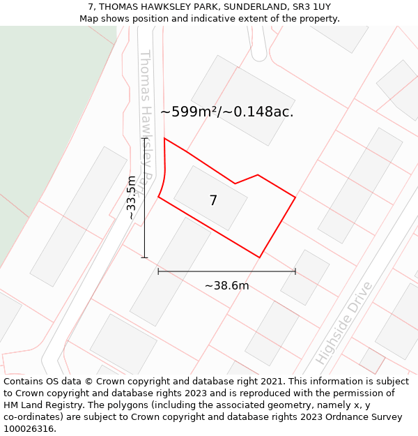 7, THOMAS HAWKSLEY PARK, SUNDERLAND, SR3 1UY: Plot and title map