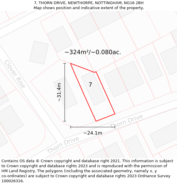 7, THORN DRIVE, NEWTHORPE, NOTTINGHAM, NG16 2BH: Plot and title map