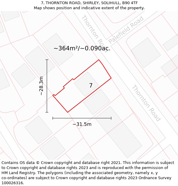 7, THORNTON ROAD, SHIRLEY, SOLIHULL, B90 4TF: Plot and title map