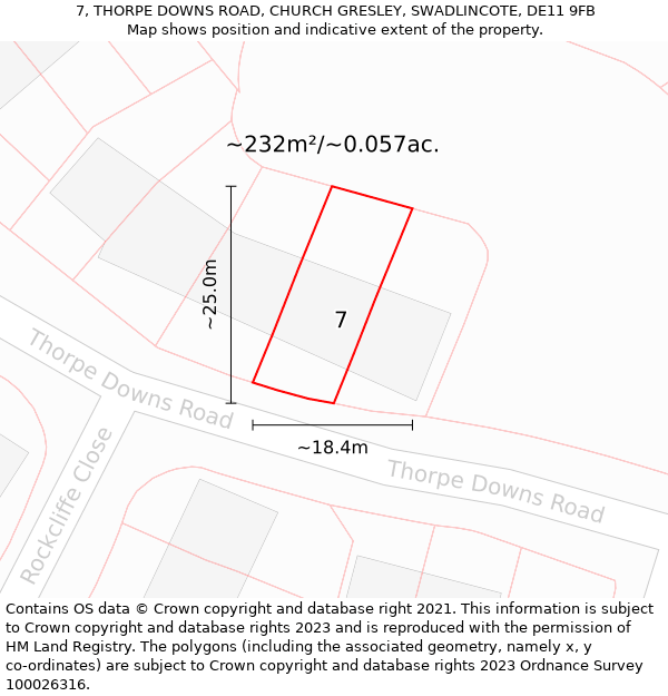 7, THORPE DOWNS ROAD, CHURCH GRESLEY, SWADLINCOTE, DE11 9FB: Plot and title map