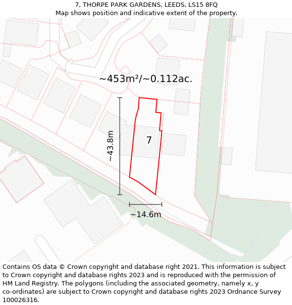 7, THORPE PARK GARDENS, LEEDS, LS15 8FQ: Plot and title map