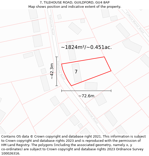 7, TILEHOUSE ROAD, GUILDFORD, GU4 8AP: Plot and title map