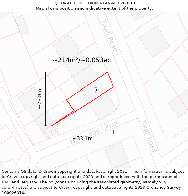 7, TIXALL ROAD, BIRMINGHAM, B28 0RU: Plot and title map