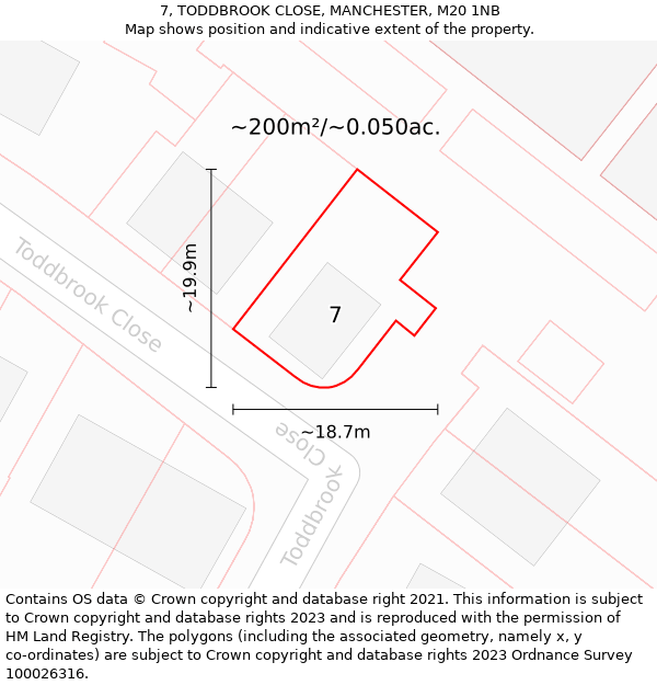 7, TODDBROOK CLOSE, MANCHESTER, M20 1NB: Plot and title map