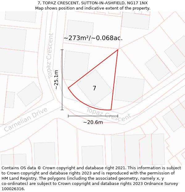 7, TOPAZ CRESCENT, SUTTON-IN-ASHFIELD, NG17 1NX: Plot and title map